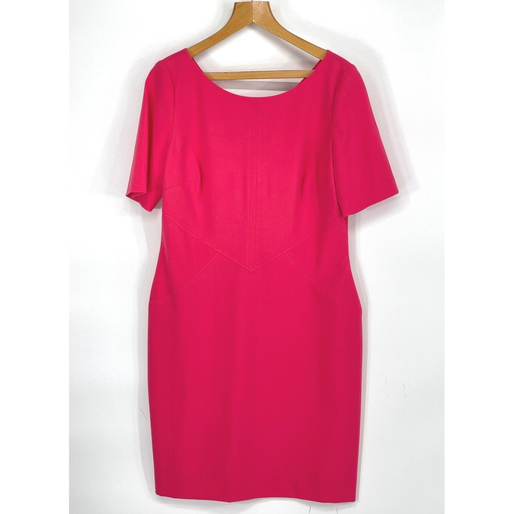 Tahari Women Dress 12 Sheath Pink Short Sleeve Scoop Neck Exposed Zip